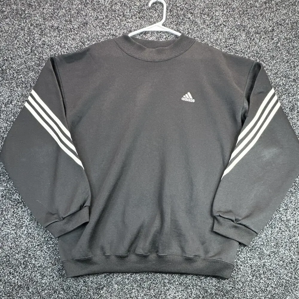 Adidas 3 Stripes Crewneck Sweatshirt Black Performance Logo Pullover No Tag